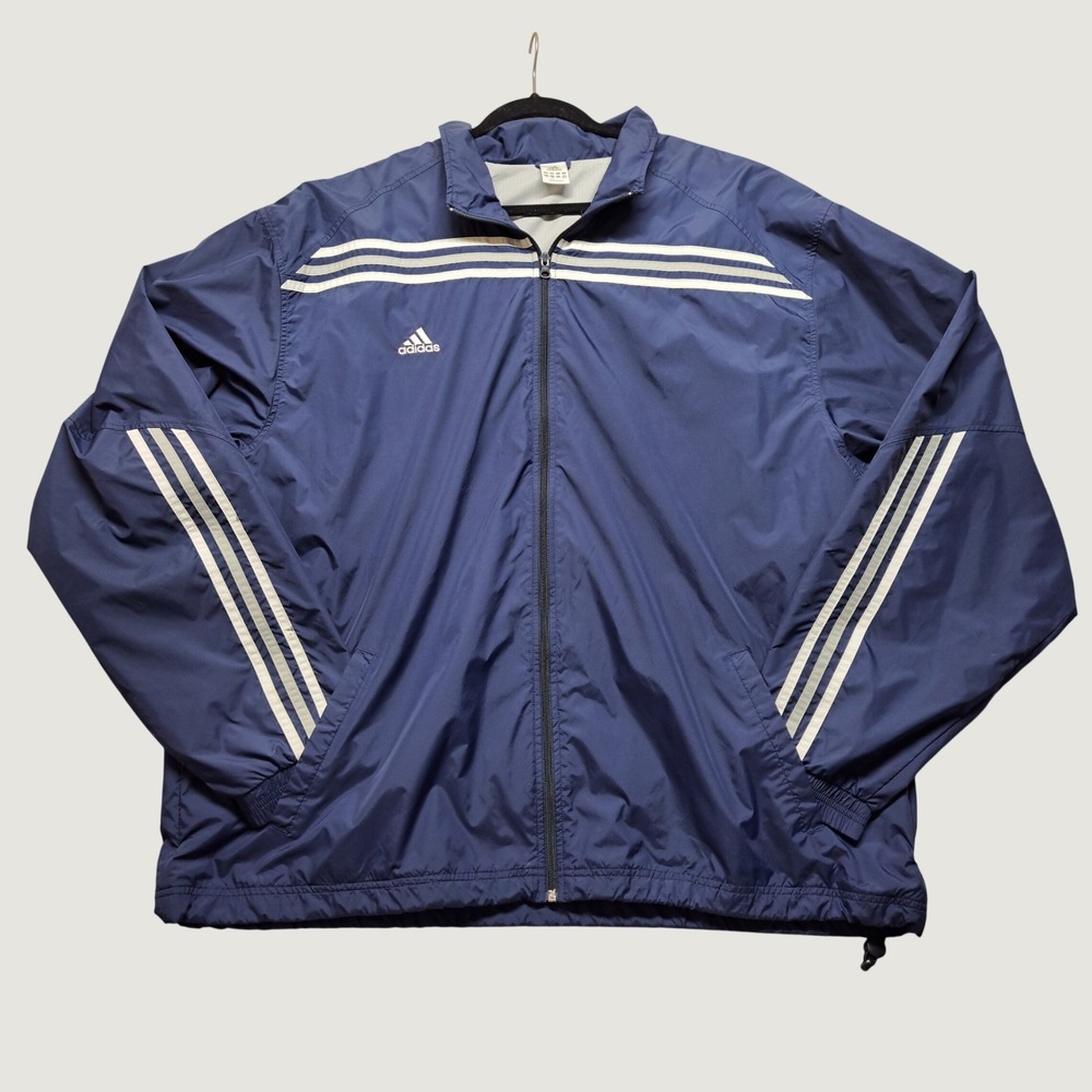 Adidas Windbreaker Jacket Mens 3XL Navy Blue Excellent Striped Full Zip Mesh